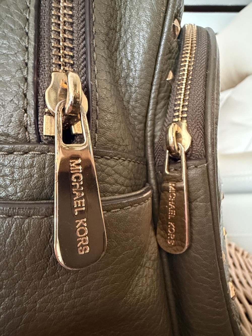 Michael Kors Olive Green Leather Studded Backpack - Picture 5 of 11